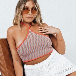 Princess Polly Red and Blue Halter Crop Top
